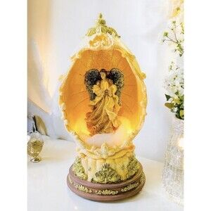 Vintage Angel Lighted Figurine Egg Shape Gold Edged Large Apex Collection